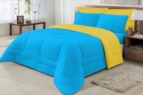 Edredom Casal Malha 100% Alg Antialérgico Tuirquesa/Amarelo