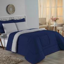 Edredom Casal Nobre 1 Peça Dupla Face 2,00m x 2,20m Malha 100% Algodão - Azul-Marinho / Cinza
