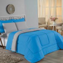 Edredom Casal Nobre 1 Peça Dupla Face 2,00m x 2,20m Malha 100% Algodão - Turquesa / Cinza