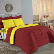 Edredom Casal Nobre 1 Peça Dupla Face 2,00m x 2,20m Malha 100% Algodão - Vinho / Amarelo