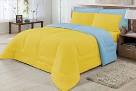 Edredom Casal Padrão Dupla Face Malha Amarelo/Azul bb