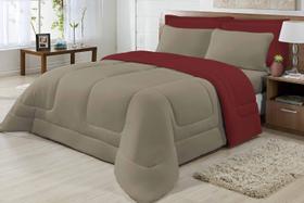 Edredom Casal Padrão Dupla Face Malha Avelã/Vinho