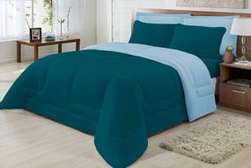 Edredom Casal Padrão Dupla Face Malha Petroleo-Azul bb