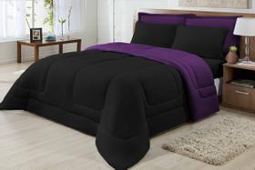 Edredom Casal Padrão Dupla Face Malha Preto/Roxo Edredom Casal Padrão Dupla Face Malha Preto/Roxo