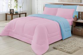 Edredom Casal Padrão Dupla Face Malha Rosa-Azul bb