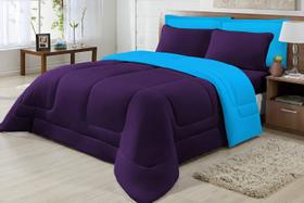 Edredom Casal Padrão Dupla Face Malha Roxo/Turquesa Edredom Casal Padrão Dupla Face Malha Roxo/Turquesa
