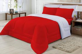 Edredom Casal Padrão Dupla Face Malha Vermelho-Branco Edredom Casal Padrão Dupla Face Malha Vermelho-Branco