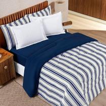 Edredom Casal Padrão Dupla Face Marim Malha 100% Algodão 1 Peça Marinho