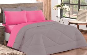 Edredom Casal Padrão + Lençol D. Face C/ 6 pçs Pink Avelã Edredom Casal Padrão + Lençol D. Face C/ 6 pçs Pink Avelã