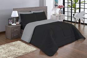 Edredom casal padrão malha penteada 100% algodão dupla face preto cinza Edredom casal padrão malha penteada 100% algodão dupla face preto cinza