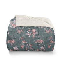 Edredom Casal Plush Sherpa Coberdrom D Face Estampado Roses Edredom Casal Plush Sherpa Coberdrom D Face Estampado Roses