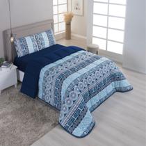 Edredom Casal Queen 04 Pçs Dupla Face Malha 100% Algodão Estampado C/ Viés Est. Marinho Edredom Casal Queen 04 Pçs Dupla Face Malha 100% Algodão Estampado C/ Viés Est. Marinho
