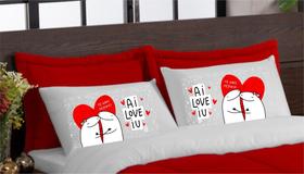 Edredom casal queen dupla face meme briga mais se ama vermelho branco 3 peças