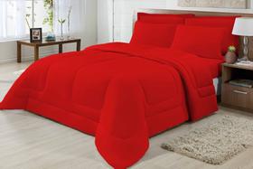 Edredom casal queen microfibra 05 peças todo vermelho