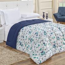 Edredom Casal Queen Quality Estampado Dupla Face 100% Algodão Fio Penteado 1 Peça - Azul Geométrico