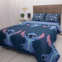 Edredom Casal Stitch Disney 200x220cm 100% Algodão Big Stitch Blue