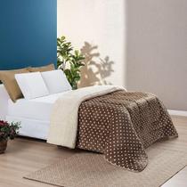 Edredom Coberdrom Romantico Poá Padrão Sherpa E Manta Flannel - Cáqui