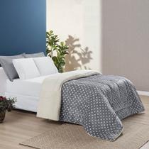 Edredom Coberdrom Romantico Poá Padrão Sherpa e Manta Flannel - Cinza - 100% Poliéster