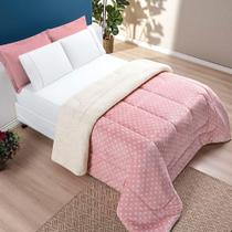 Edredom Coberdrom Romantico Poá Queen Sherpa E Manta Flannel - Rosê