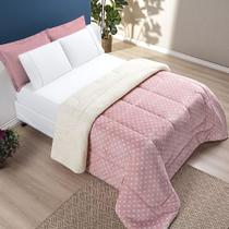 Edredom Coberdrom Romantico Poá Solteiro Sherpa e Manta Flannel - Rosa - 100% Poliéster