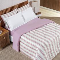 Edredom Cobertor Daily Super King Malha Listrado Dupla Face Fio Penteado - Rosê