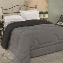 Edredom Cobertor Foster Solteiro Malha 100% Algodão Fio Penteado Pesado Grosso - Cinza E Preto