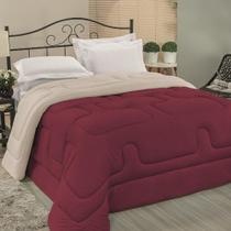 Edredom Cobertor Foster Solteiro Malha Algodão Fio Penteado Pesado Grosso - Vinho e Bege