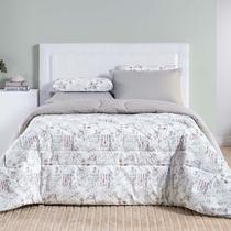 Edredom Cobertor Maris King Percalle 200 Fios Estampado Floral Protea Cinza