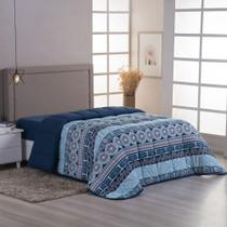 Edredom Cobertor Sonnet Queen Malha Estampada Dupla Face 100% Algodão - Geométrico - Azul Marinho