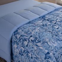 Edredom Cobertor Sonnet Solteiro Malha Estampada Dupla Face 100% Algodão - Abstrato - Azul Turquesa