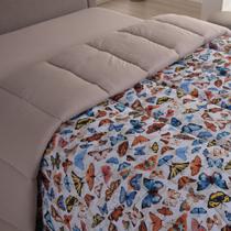 Edredom Cobertor Sonnet Solteiro Malha Estampada Dupla Face 100% Algodão - Borboletas - Bege