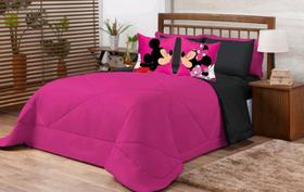 Edredom Colcha Queen Personagens + lençol com elástico 8 Peças PInk