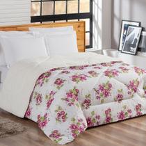 Edredom Confort Queen Dupla Face Sherpa Toque Lã Carneiro - Floral Lilás