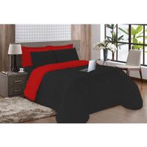Edredom Conforto Casal Queen Dupla Face Preto e Vermelho Casa Dona