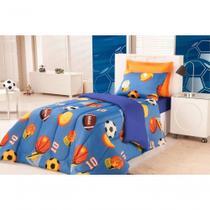 Edredom cor utilizada Estampado Infantil Kids Solteiro 01 Peça - Futebol Azul