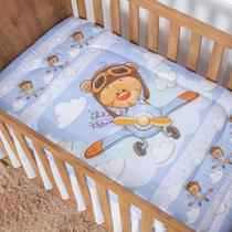 Edredom de Berço Estampado Urso Aviador Azul