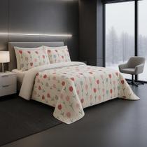 Edredom De Inverno Casal Queen Com Sherpa Estampado TULIPAS Duplaface Super Macio