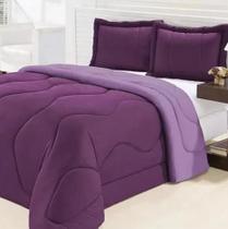 Edredom De Malha Gel Dupla Face Casal Queen 3 Peças Roxo Com Lilás