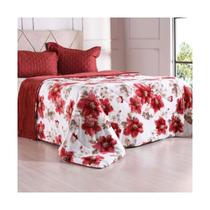 Edredom De Plush Bicolor Queen Dupla Face Toque Flannel Flores - Bene Casa