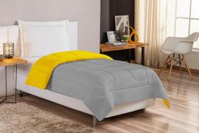 Edredom De Solteiro Dupla Face Em Microfibra Amarelo E Cinza