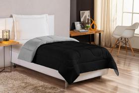 Edredom De Solteiro Dupla Face Em Microfibra Cinza E Preto