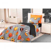 Edredom design na cor Estampado Infantil Kids Solteiro 01 Peça - Futebol Cinza