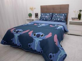 Edredom Disney Casal de malha dupla face stitch c/pequeno defeito de fabrica azul ou rosa sortidas