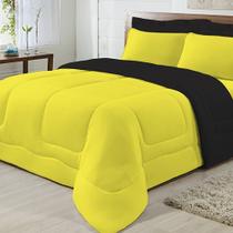 Edredom Dupla Face 100% Algodão Malha Casal Gran Moratta 01 Peça - Preto/ Amarelo Edredom Dupla Face 100% Algodão Malha Casal Gran Moratta 01 Peça - Preto/ Amarelo
