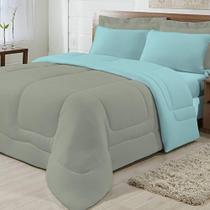 Edredom Dupla Face 100% Algodão Malha King Gran Moratta 01 Peça - Azul- Cinza.