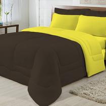 Edredom Dupla Face 100% Algodão Malha King Gran Moratta 01 Peça - Marrom/ Amarelo Edredom Dupla Face 100% Algodão Malha King Gran Moratta 01 Peça - Marrom/ Amarelo