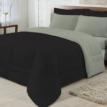 Edredom Dupla Face 100% Algodão Malha King Gran Moratta 01 Peça - Preto/ Cinza