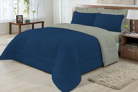 Edredom Dupla Face 100% Algodão Malha Queen 01 Peça - Azul Marinho/Cinza Doce Lar Enxovais