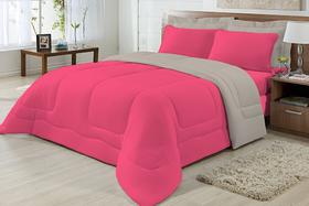 Edredom Dupla Face 100% Algodão Malha Queen 01 Peça - Pink/Caqui Doce Lar Enxovais