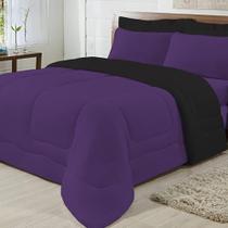 Edredom Dupla Face 100% Algodão Malha Queen Gran Moratta 01 Peça - design moderno na cor Preto- Roxo